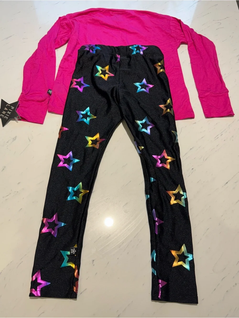 Hot Pink Top with Black Star Print Leggings NWT